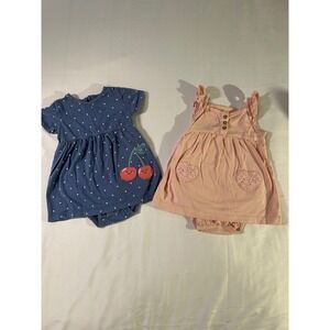 Carters Baby Girl Dress Lot 12M Navy Polka Dot Cherry Pink Heart Lace Bodysuit